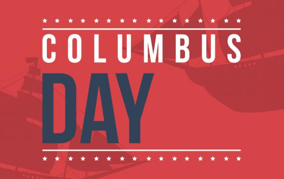 Red, white and blue Columbus Day graphic