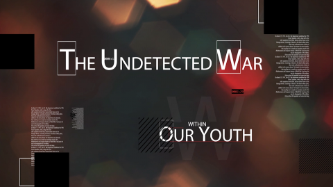 The Undetected War Within Our Youth logo with faded color light beams behind