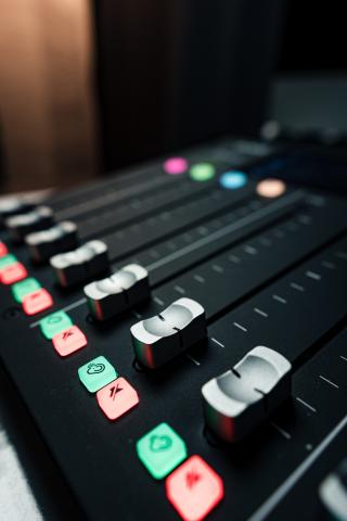 Photo of a Rodecaster Pro's faders
