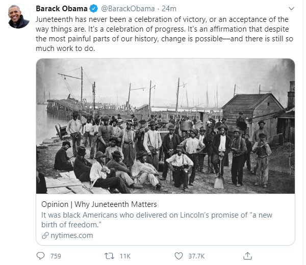 Barack Obama Tweet Juneteeth