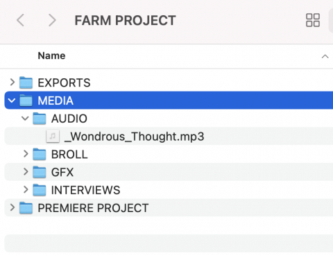 Example of a file structure for a video project