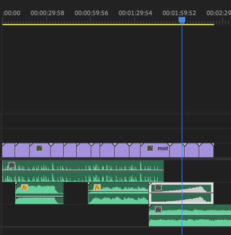 An image of the Adobe Premiere Pro timeline with an audio clip highlighted