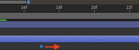 Screenshot of After Effects timeline showing a keyframe moved to the right with a red arrow pointing right indicating we are going to move the keyframe further.