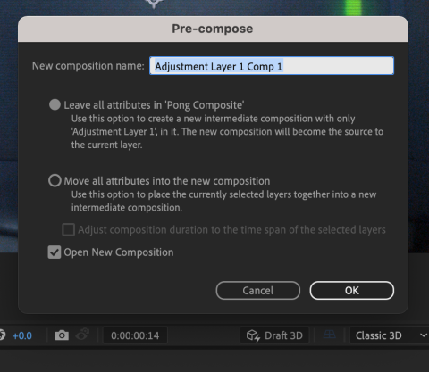 Screenshot of the After Effects Pre-Compose Pop-UP
